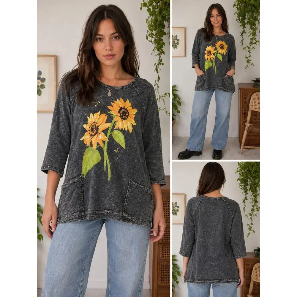 Jess & Jane Sunflower Mineral Wash Tunic Large - Picture 1 of 10